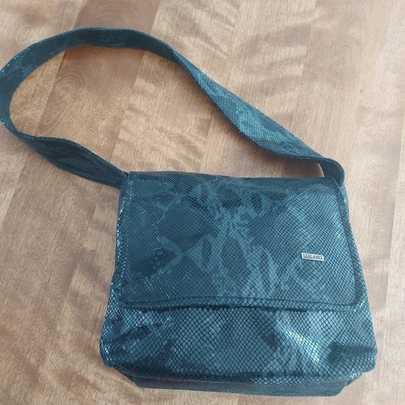 LUGANO snakeskin print glazed soft leather bag black purse Made in Italy - Picture 5 of 14